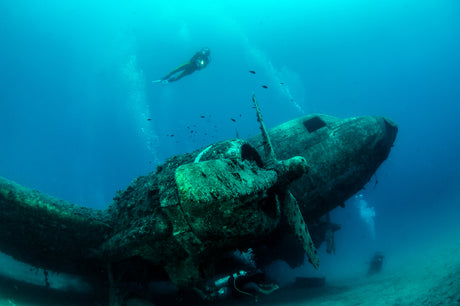 diver diving over wreck